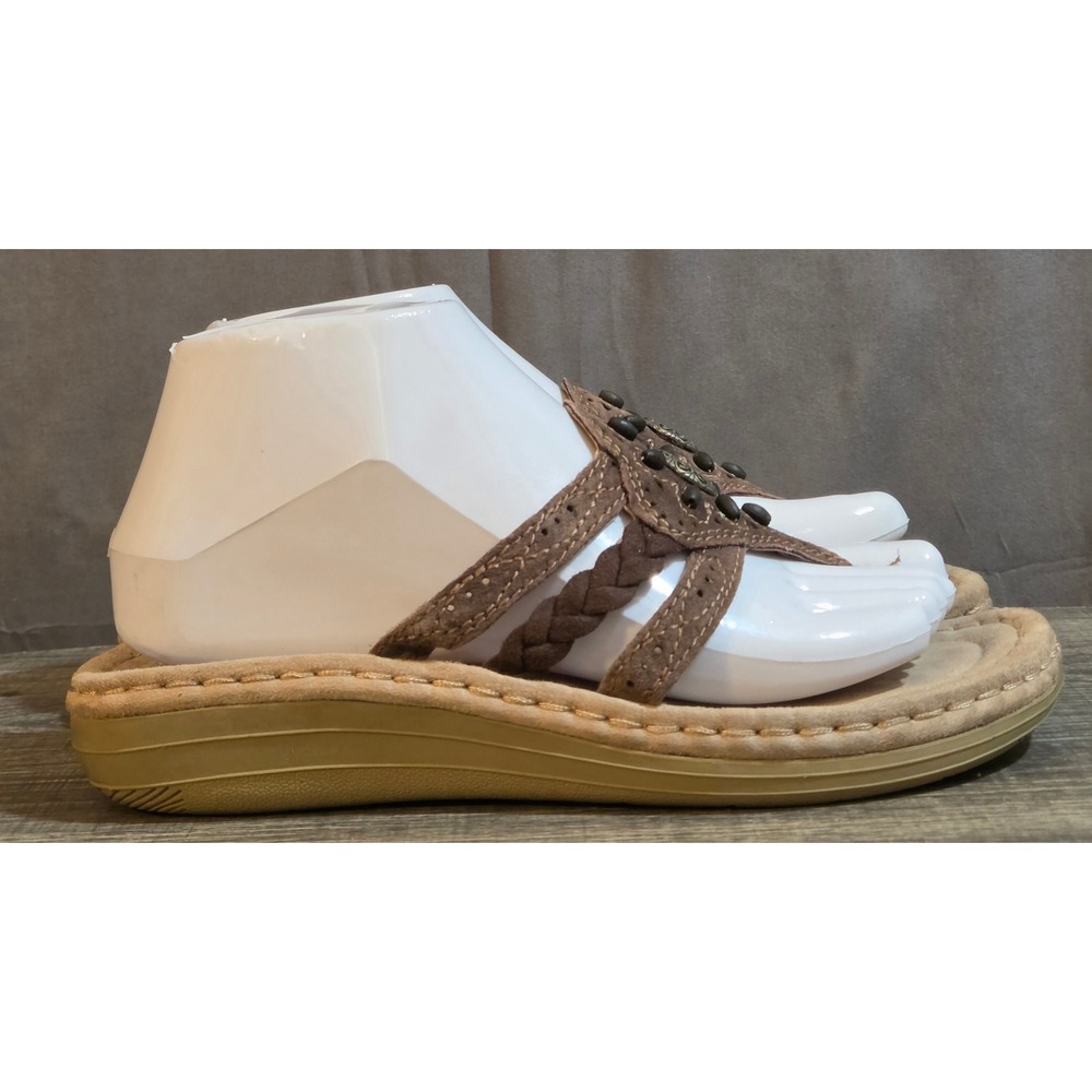 Earth Spirit Leather Beaded Thong Sandals Women's Size 7.5 Brown